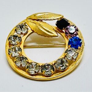 Carla, Vintage, 12K Gold Fill Circle Brooch With Crystals